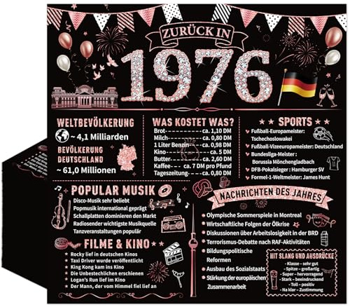 Yomover Servietten 50 Geburtstag Frauen, 50 Stück Deko 50. Servietten Geburtstag Frau, Schwarz Rosé Gold Zurück in 1976 Tischdeko Papierservietten Frauen