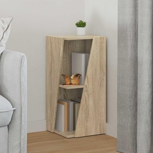 YunCangg Sidohylla, Sonoma-ek, 33 x 32 x 70,5 cm, hylla av träbaserat material, fristående hållbar med PVC-möbelkuddar för vardagsrum, sovrum och kontor