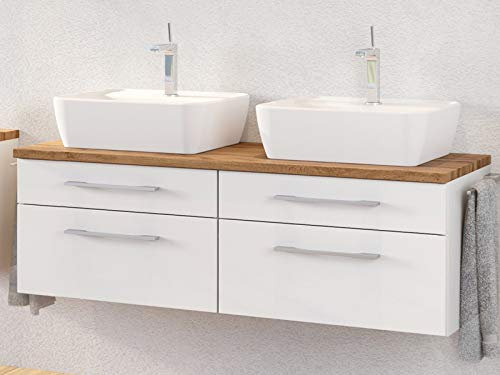 Doppel-Waschtisch Waschplatz Badschrank Handwaschplatz Badmöbel Davos I Weiß/Weiß-Matt