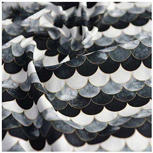 100% Baumwollstoff Farbverlauf Japanischer Fischschuppen-Druck Meerjungfrauenschuppen Geometrischer Dekorationsstoff zum Nähen DIY-Kunsthandwerk 130cm Breit(Size:3m,Color:Schwarz-Weiss)