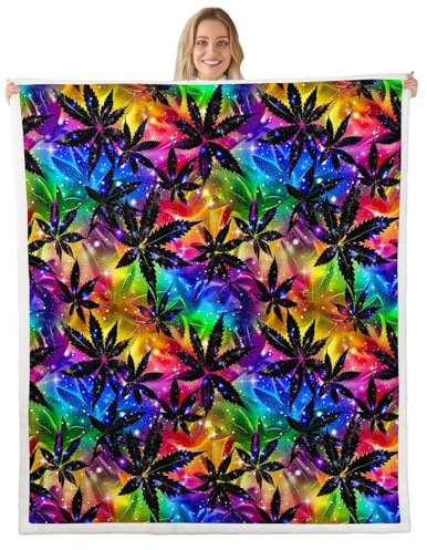 Feelyou Galaxy Marijuana Leaf Plush Fleece Throw Blanket Kids Adults 50x60 Inches Colorful Fuzzy Sherpa Cannabis Weed Leaves Theme