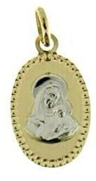 generico Medaille Anhänger aus Gelb- und Weißgold, 18 K, 750, oval, Jungfrau Maria und Jesus, Länge 1,8 cm, hergestellt in Italien, Goldfarben