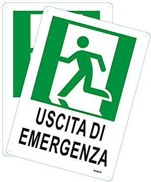 Andchi 2 pezzi Uscita di Emergenza Impermeabile e Antiruggine, Cartello in Alluminio in Metallo Segnali Visibili 18 x 25cm (Sinistra)
