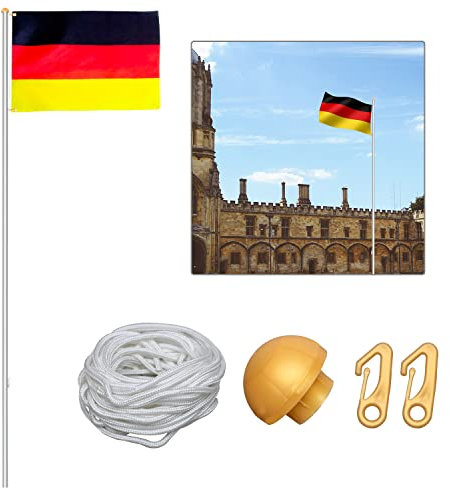 Cecaylie Aluminium Fahnenmast 6,5 m, 5 Verschiedene Höhenverstellbar, Witterungsbeständigem Flaggenmast, Hochwertiges Rostfreies Fahnenstange inkl.150 x 80 cm Deutschlandfahne, Seilzug, Bodenhülse
