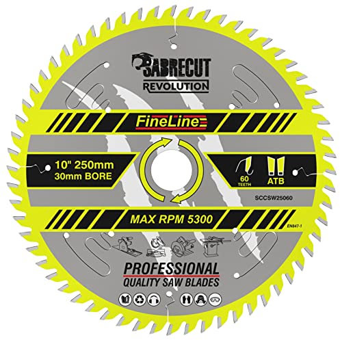 1 x SCCSW25060 SabreCut 250mm 60T x 30mm Bohrung FineLine dünne Schnittfuge für Holz Sperrholz MDF Spanplatten Quer- und Längsschnitt-Kreissägeblatt kompatibel mit Dewalt Makita und vielen anderen