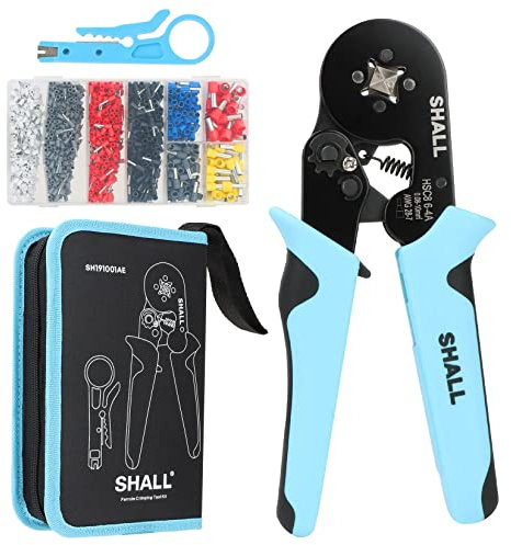 SHALL Crimpwerkzeug, 1800-teiliges Aderendhülsen-Set mit Abisolierzange, selbsteinstellbares Ratschen-Draht-Crimper-Set für Elektriker, für(0,08–10 mm²), inklusive Tragetasche