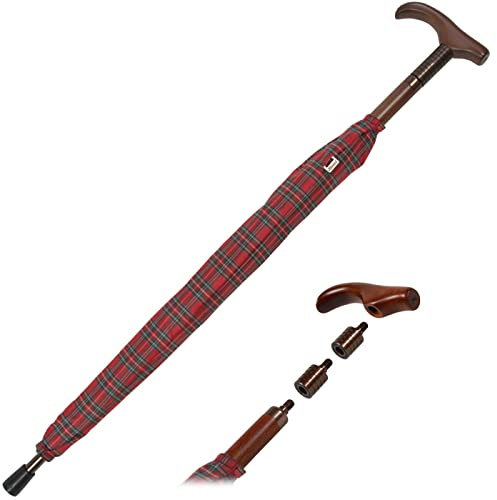 iX-brella Stützschirm höhenverstellbar mit Holzgriff - Karo rot klein