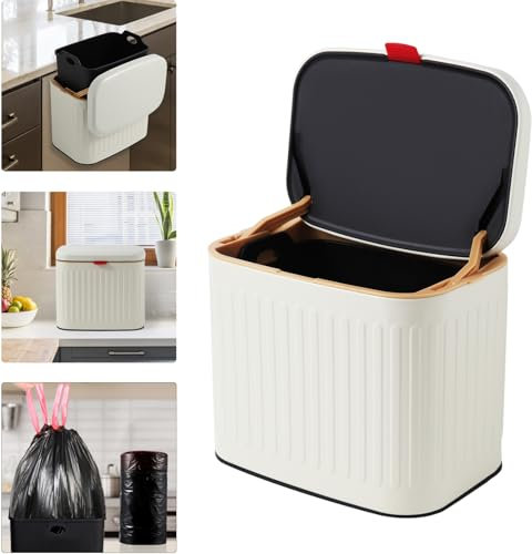Cubo de basura de cocina con tapa, contenedor de abono desmontable de acero inoxidable, pequeño contenedor de compost, montaje en pared, cubo de basura para cocina, cubo de basura colgante para