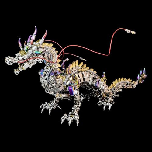 UpGLeuch 3D Metall Puzzle Drache Modellbausatz für Erwachsene, Mechanisch 3D Puzzle Metall Erwachsene Tiere mit Licht und Werkzeug, Desktop-Ornament, Spielzeug, Geschenke für Erwachsene (Puzzle A)