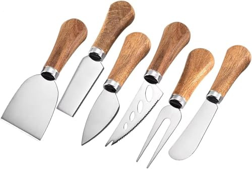 Linwnil Cheese Knives Set for Charcuterie Board Accessories Stainless Steel Knife with Wood Handle Cheese Slicer Cutter