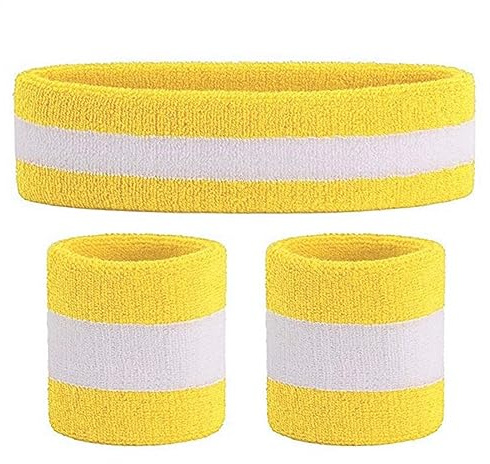 XPEX Sweatband Head Sport Striped Sweatband Set Sport Headband Bracelet (1 Bandeau et 2 Bracelets) Set Sweatbands pour Hommes et Femmes athlétiques (B)