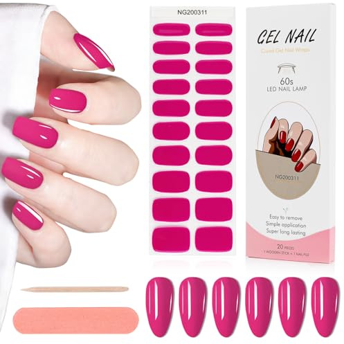 Kalolary 20PCS Gel Nagellack Aufkleber, Nagelsticker Full Wraps Nagelaufkleber UV/LED Lampe Erforderlich Cured Gel Nail Strips mit Nagelfeile und Stick für Frauen Mädchen (Rosig)