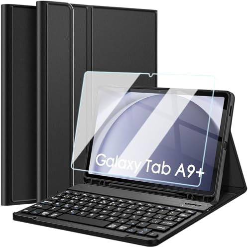 Nanhent Funda con Teclado Español Ñ para Samsung Galaxy Tab A9+ / A9 Plus 11 Pulgadas 2023 (SM-X210/X216/X218) Tablet, 9H Protector de Pantalla, Teclado Magnético Inalámbrico Bluetooth Desmontable