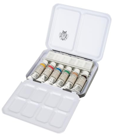 Schmincke – HORADAM® AQUARELL Kompaktkasten der RETRO Line mit 6 feinsten Aquarellfarben, 74648097, Metallkasten, Malset, 6 x 5 ml Tuben und 6 halbe Leernäpfchen