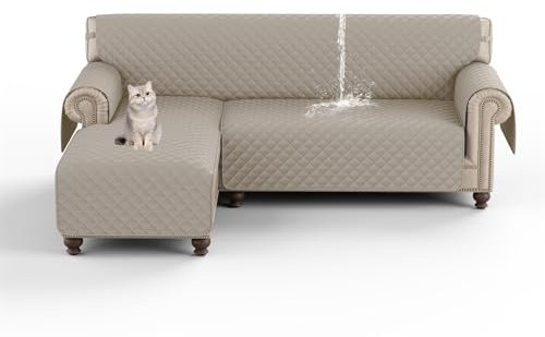 HonunG Sofa Covers Waterproof,Corner Sofa Bed Cover Reversible 3 Seater,Sofa Slipcovers L Shape Sofa Protector for Pets Furniture Sofa Protector Couch Covers (Khaki,L)
