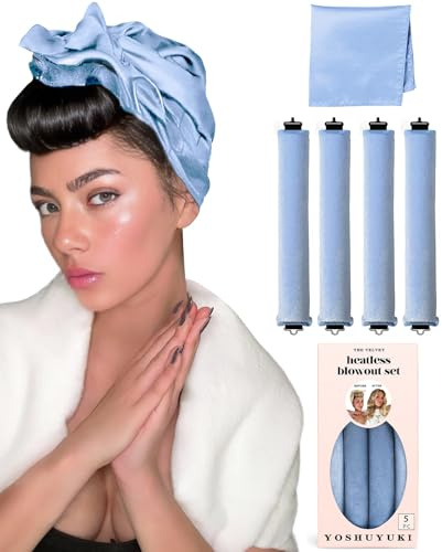 YOSHUYUKI Grande Heatless Curls Overnight Rods No Heat Hair Curlers to Sleep Jumbo Foam Large Hair Rollers for Long Short Hair Heatless Curling Rod Set with Satin Wrap for Sleeping Blue