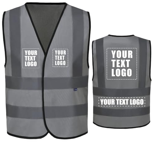 AYKRM Anpassungslogo Hi-Vis-Jacke mit hoher Sichtbarkeit, reflektierender grauer Sicherheitsweste mit hoher Sichtbarkeit, Hi-Viz-Vis-Executive-Weste in Größe L