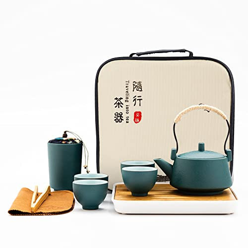 GodlSoon Keramiktassen, japanisches Reise-Teeservice, schwarzes China-Teeservice mit Teekanne, chinesische Mini-Teesets for Erwachsene, Herrengeschenke (Color : Green)
