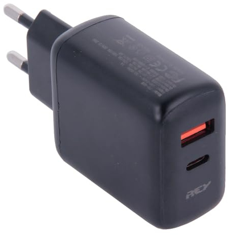 Cargador Pared Enchufe con Doble Puerto, USB y USB 3.1 Tipo C, Carga Rápida de 45W, Color Negro