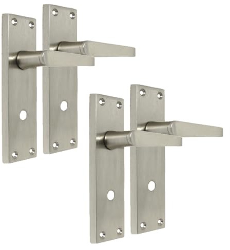 Epsom Door Handle Victorian Straight Satin Nickel Lever Lock Set – Backplate Design 150mm x 42mm – Supplied with 3-Lever Mortice Sash Mechanism – 2 Pairs