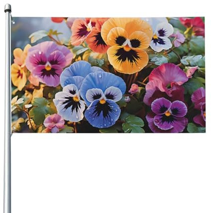 Flagge, 90 x 152 cm, doppelseitiges Banner, Dekoration, 200D schwere Outdoor-Flagge, Stiefmütterchen, Blumen, Flagge, Willkommensflaggen mit 2 Ösen, Dekorationen, Hofflagge für den Außenbereich,