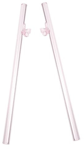 TOPBATHY 2piezas Pajitas De Reutilizables Pajitas Largas Forma De Sobre Vidrio Color Rosa Transparente Para Cócteles Bebidas y Uso Doméstico