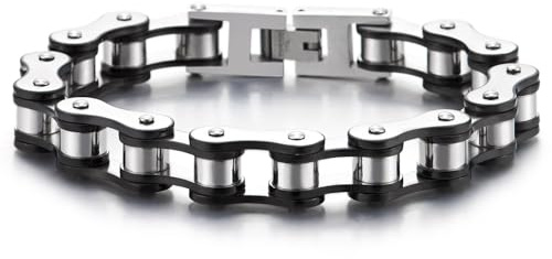 COOLSTEELANDBEYOND Männlich Herren Fahrradkette Motorradkette Armband aus Edelstahl, Motorrad Kette
