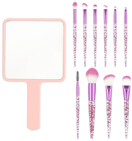 APOMOONS 10-stück Kristall Make-up Pinsel-Set mit Handspiegel, Schminkpinsel-Set für Lidschatten, Contouring, Puder, Highlighter, Blush, Concealer