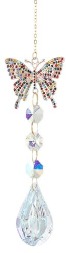 GORGECRAFT Atrapasueños de Mariposas 39cm Prisma de Lágrima de Cristal Atrapasol con Diamantes de Imitación con Forma de Arcoíris de Cristal Colgante para Ventana Adorno para Candelabro Jardín Patio