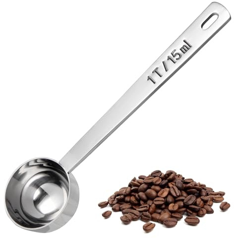 U-Taste Kaffeskopa Mätsked i Rostfritt Stål 18/8 (15ml, Silver) | med 10 cm Långt Handtag för Malet Kaffe, Bönor, Pulver, Espresso, för Hög Behållare, Burk, Burkar