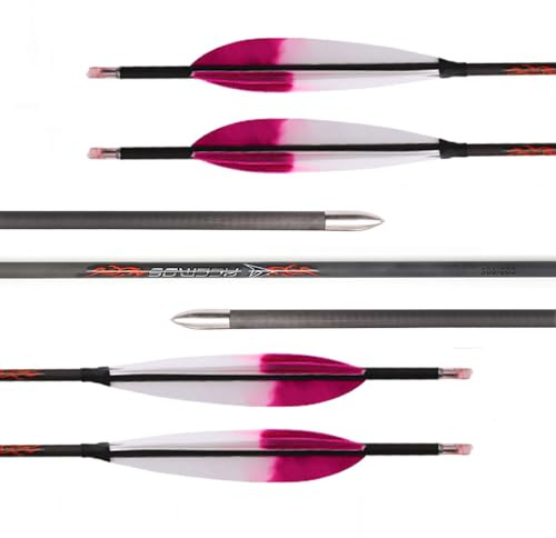 PHILOCS 12 Stück Magenta Weiß Farbverlauf Truthahn-Feder Pfeile ID 4,2 mm Spine 300 350 400 500 600 700 800 900 1000 1100 1300 1500 1800, für Bogenschießen