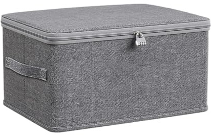 Lockable Storage Containers - Large Fabric Storage Box with Lid and Lock | Utility Organizer Chest Clothes Toy Food Jeans Sweater, Collapsible Safe Bin for Home Closet Bedroom Use Lock Storage Box