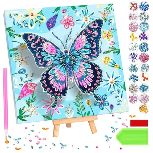 Diamond Painting,Diamond Painting Kinder Schmetterling mit Holzleinwand | Diamondpainting Schmetterling Bastelset,Kreatives Mädchen Geburtstagsgeschenk Bastelset,Geschenke Mädchen 6 7 8 9 10 11 Jahre