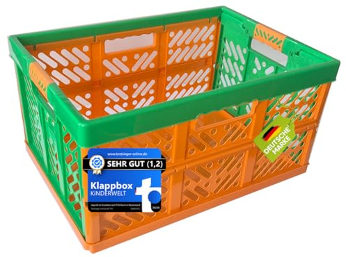 KiNDERWELT Robuste Profi - Klappbox 45 L bis 50 kg - Faltbox, Kiste, Korb zur Aufbewahrung, Transport - orange