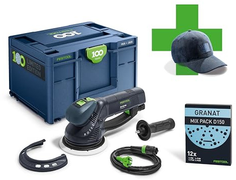 Festool 100Y Getriebe-Exzenterschleifer ROTEX RO 150 FEQ-Plus Schleifer | 3-in-1 Profi-Werkzeug zum Grob- und Feinschleifen sowie Polieren - FastFix Tellerwechsel - Multi-Jetstream 2 Absaugung