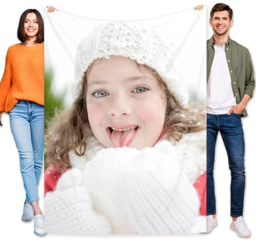 NIUBI Personalisierte Decke, Personalisierte Decke mit Fotos,Personalisierte Hochzeitsgeschenke für Frauen und Männer, Personalisierte Fotodecken,für Mama, Papa, Kind, Liebhaber, Freund,（1 Foto）