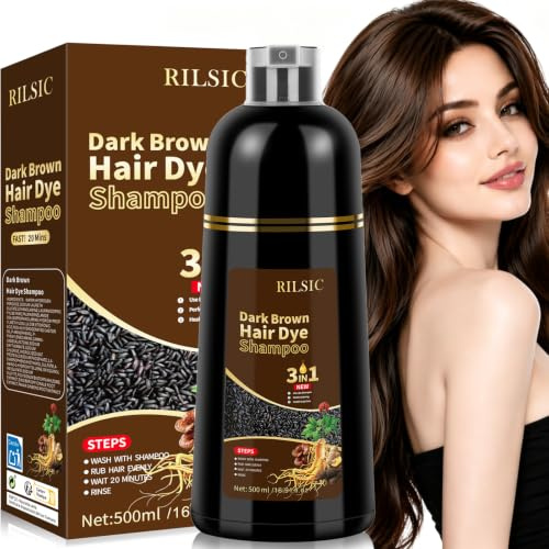 Hair Dye Shampoo 3 in 1, 500ML Colorante Nero per Donna Uomo,Colorante Capelli Istantaneo, Hair Color Shampoo - Naturale-per Capelli per Donna Uomo (Castano Scuro)