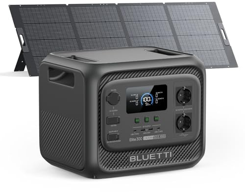 BLUETTI Elite 300 Estación de Energía Portátil 3014,4Wh y Panel Solar 350W | Batería LiFePO₄, 2400W CA (4800W Pico), Diseño Compacto 3kWh, Generador Solar para Hogar, Camping y Autocaravana