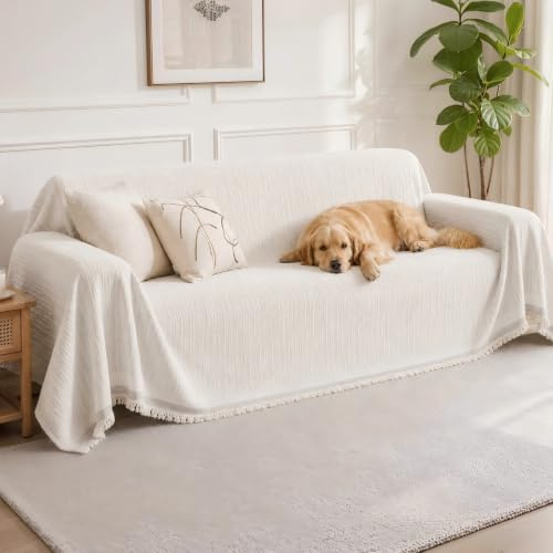Voiolfolke Sofa Cover 3 Seater, Non Slip Couch Covers (180x300cm, Beige)