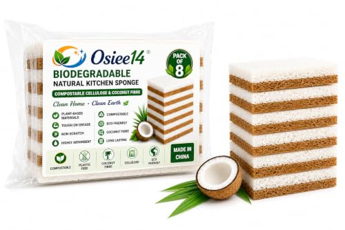 Osiee14 Natural Kitchen Sponge Pack of 8, Biodegradable Kitchen Eco Sponge | Biodegradable pack of 8