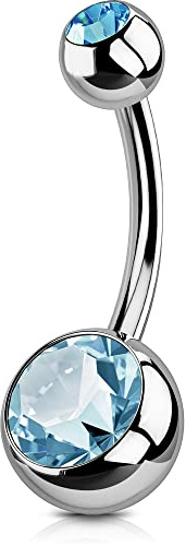 OUFER Solid Titanium Belly Bars 14G Navel Rings Grade 23 Titanium Ball Double Blue Gem 1.6mm