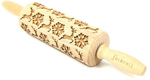 ExtraGourmet Cooky Roller Rentier, Nudelholz - Backrolle - Rollholz mit individuelle Muster/Prägung