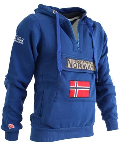 Geographical Norway Gymclass Men - Felpa Cappuccio con Tasca A Canguro Uomo - Felpa Pullover Hoody Caldo A Maniche Lunghe - Abito Ideale Primavera Estate Autunno Inverno (Blu Reale L)