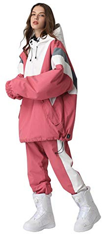 SEARIPE Couples Ski Suit Women's Ski Jackets and Pants Set Two Pieces Loose Snow Suits Men Winter Snowsuit(Red,L)