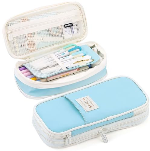 MAMUNU Mäppchen Mädchen Teenager, Federmäppchen Groß Kapazität, Schlamppermäppchen, Federtasche Mädchen, Pencil Case Aesthetic, Mäppchen Reißverschluss für Schule & Büro, Hellblau