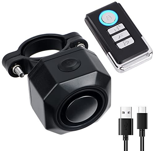 Fahrrad Alarmanlage 110dB, USB Wiederaufladbarer Alarm mit Fernbedienung Diebstahlsicherung, Anti Diebstahl Vibration Scooter Roller Alarmanlage Bike Alarm mit Fernbedienung
