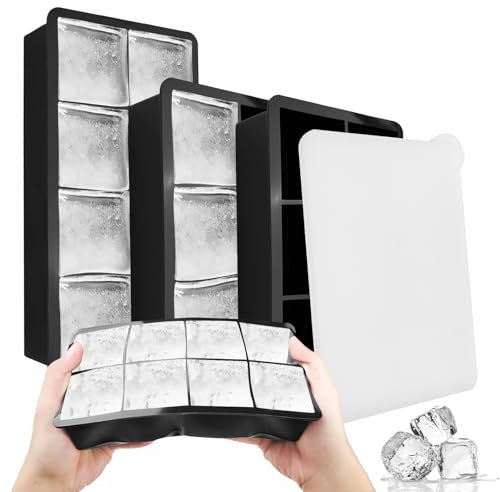 Fousenuk 3 pezzi ghiaccio stampo, cubetti ghiaccio silicone, stampi ghiaccio con coperchio, forme per ghiaccio grandi, per whisky, cocktail e bevande refrigerate (6 scomparti × 2 + 8 scomparti × 1)