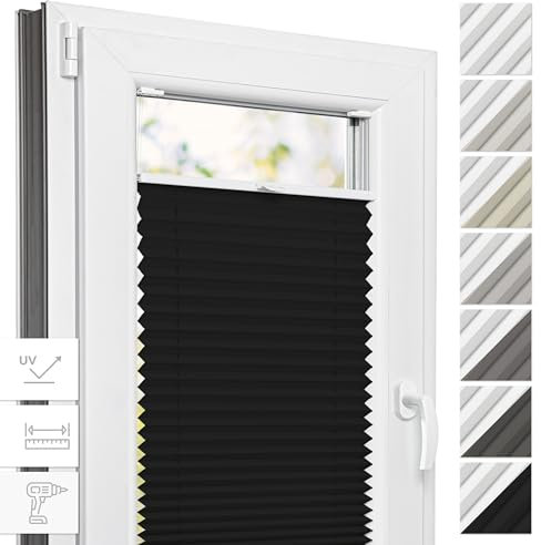 Estika Thermo Plissee mit Bohren - 60 cm x 120 cm - Farbe: Graphite - Plissee Blickdicht, Fenster rollos für innen, Plissee Verdunklung, Rollos für Fenster