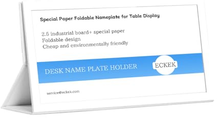 ECKEK Paquete de 2 soportes para placa de nombre de escritorio, soporte especial para letreros de papel para exhibición de mesa, placa de identificación plegable (una cara blanca, 200 x 100 mm)