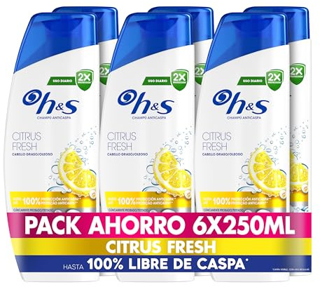 H&S Citrus Fresh Champú Anticaspa para Pelo Graso 250ml, para Uso Diario. Hasta 100% de Protección Anticaspa, Clínicamente Probado. Frescor y Limpieza con Aroma a Cítricos, New Version